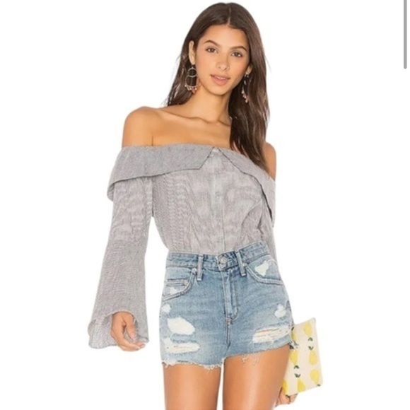 Lovers & Friends Revolve Jane Off Should Black and White Pin Striped - Picture 2 of 3
